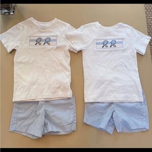 White and Blue Tennis smocked  T-Shirt and Shorts Set